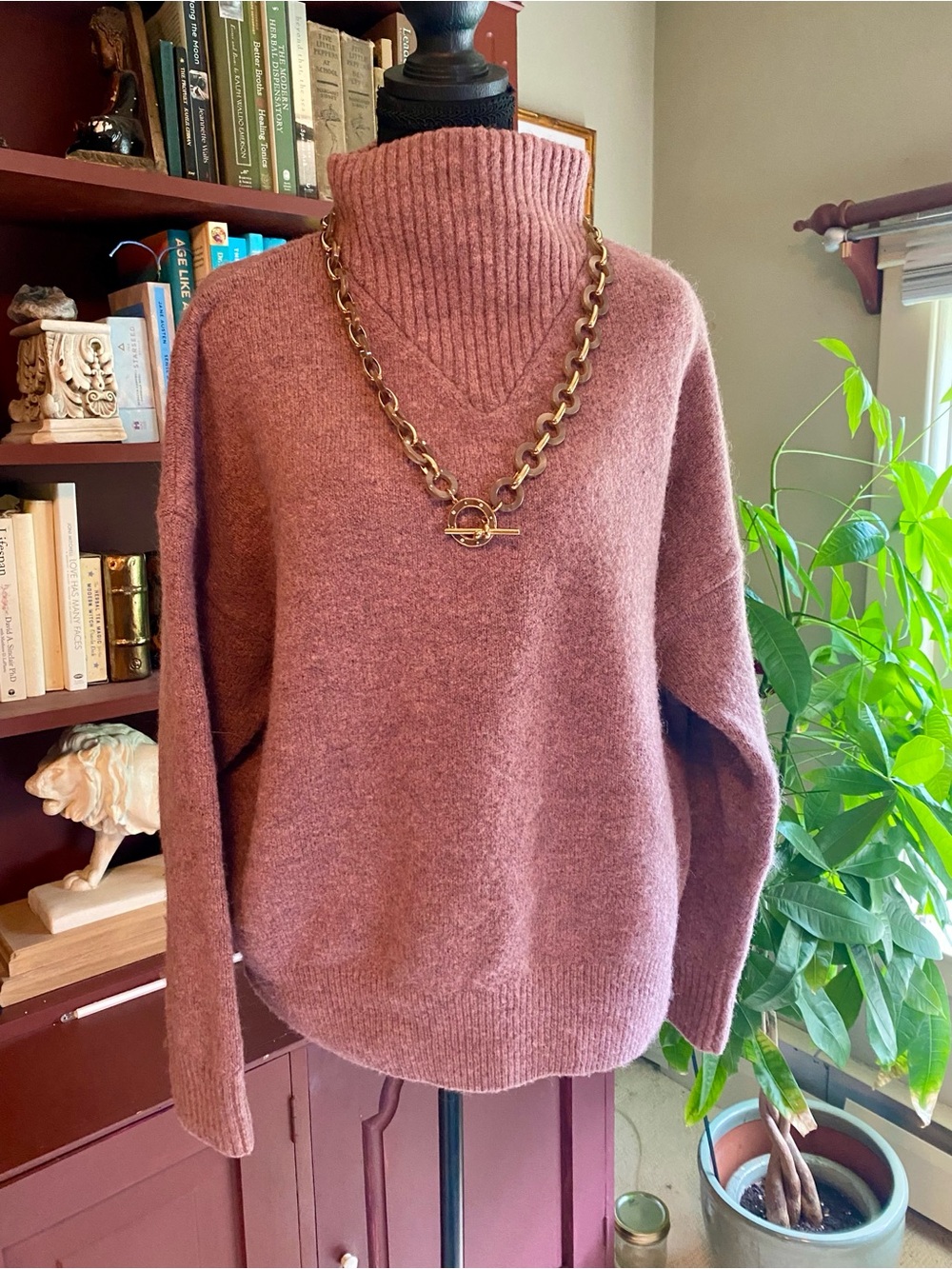 Madewell Cozy Ribbed Funnel Neck Sweater - Dusty Rose